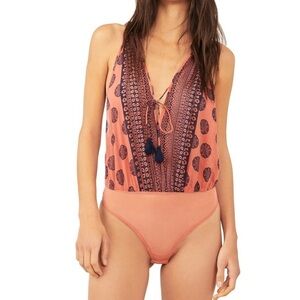 NWT Intimately by Free People Soul of The Sun Bodysuit in Brick Combo SZ XS